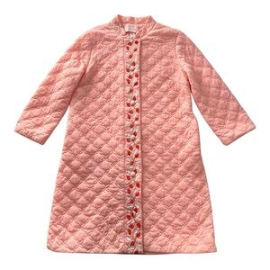 Sears At Home Wear Vintage Creamsicle Quilted Embroidered House Coat Womens 14